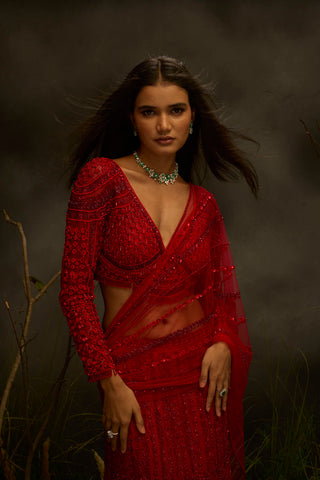 The Red Nerina Lehenga-Saree